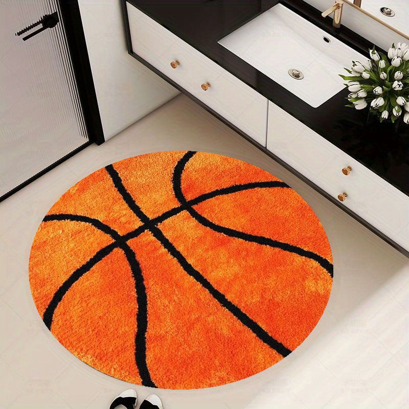 Home Gym Furniture - Basketbol Desenli Yuvarlak Halı Flanel Yumuşak